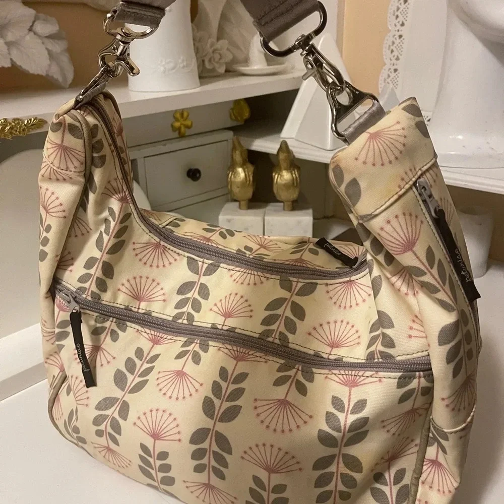 PETUNIA PICKLE BOTTOM Shoulder Diaper Bag Green & cream Floral Big